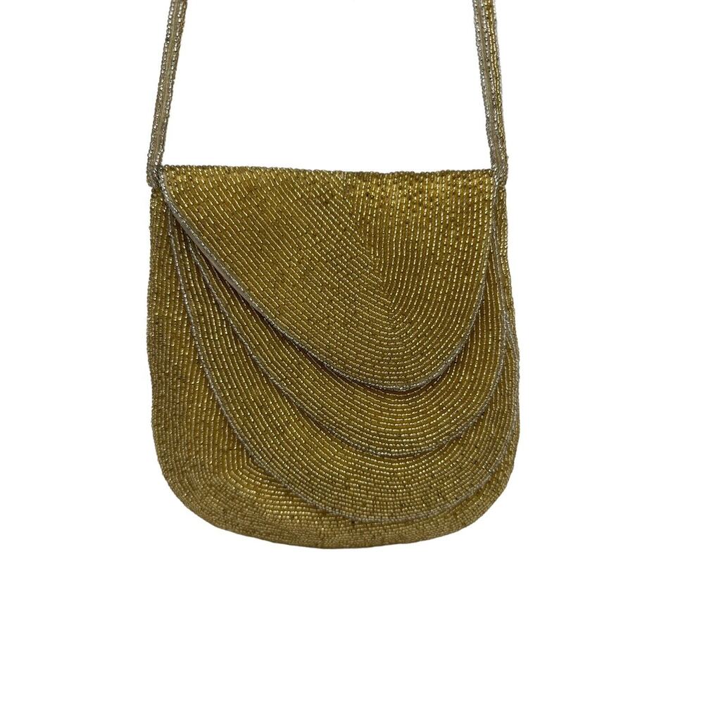 Vintage Gold Micro Bead Shoulder Purse Hand Made Handbag Evening wear Rare